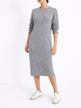 Madewell Heather Gray Sweater Dress Midi Long Sleeve Minimalist Capsule XS